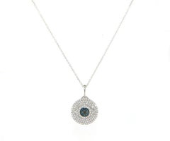New 0.76ctw Pave & Irradiated Blue Diamond Evil Eye Circle Pendant Necklace