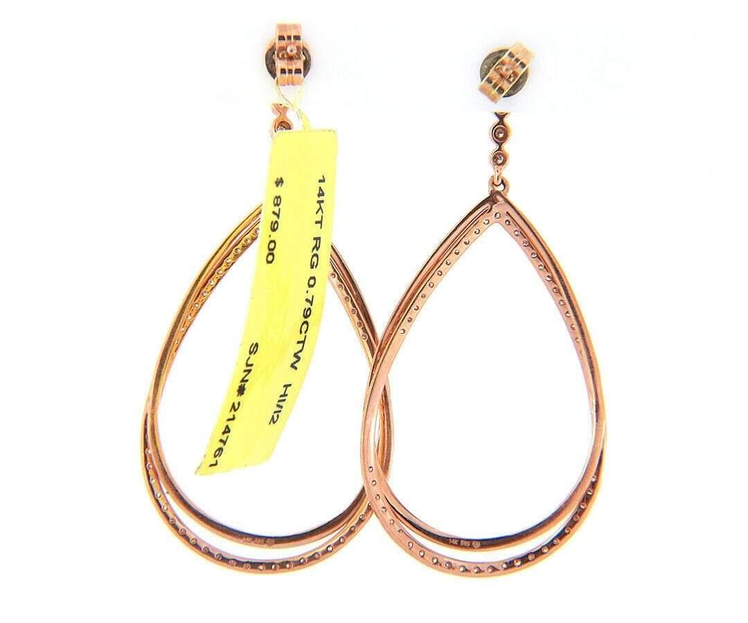 Women's New 0.79ctw Diamond Open Interlocking Teardrop Dangle Earrings in 14K Rose Gold For Sale