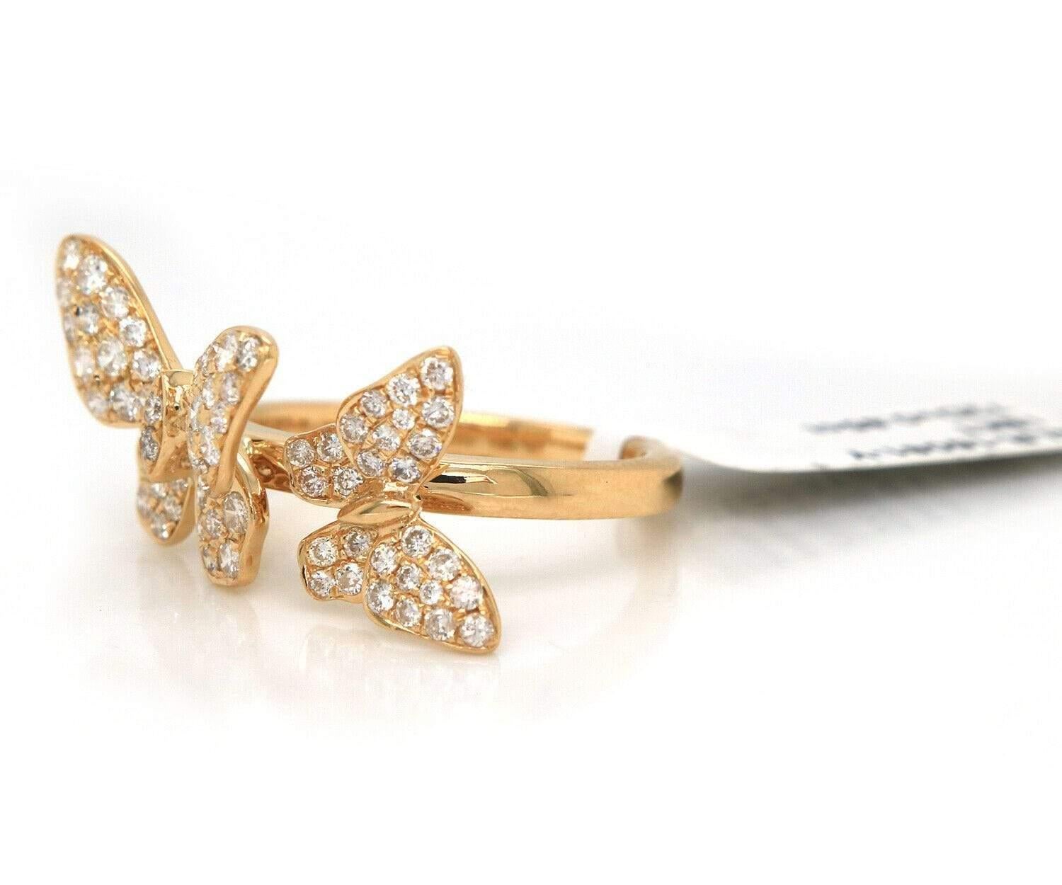 New 0.85ctw Pave Diamond Double Butterfly Ring in 18K

Pave Diamond Double Butterfly Ring
18K Yellow Gold
Diamonds Carat Weight: Approx. 0.85ctw
Ring Size: 6.0 (US)
Weight: Approx. 4.90 Grams
Stamped: 750

Condition:
Offered for your consideration