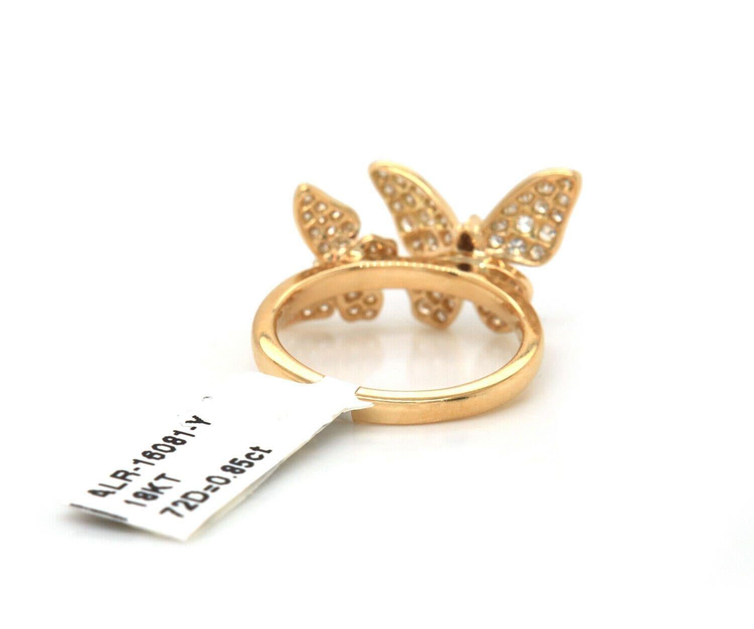 New 0.85ctw Pave Diamond Double Butterfly Ring in 18K Yellow Gold In New Condition For Sale In Vienna, VA