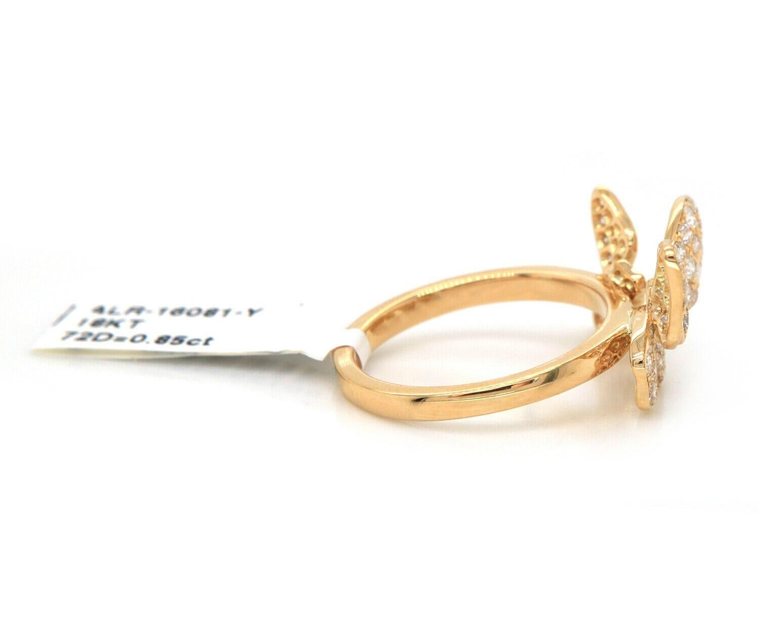 Women's New 0.85ctw Pave Diamond Double Butterfly Ring in 18K Yellow Gold For Sale