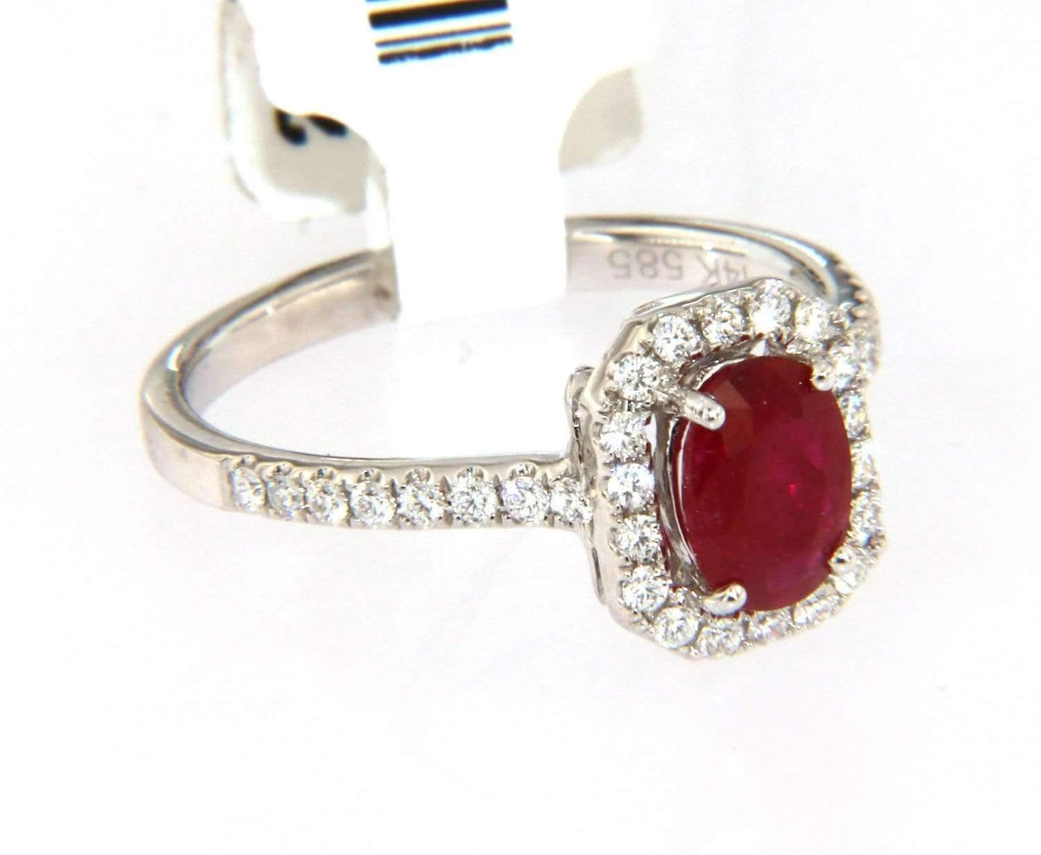 Oval Cut New 0.94 CT Ruby Ring with Diamond Halo in 14K For Sale