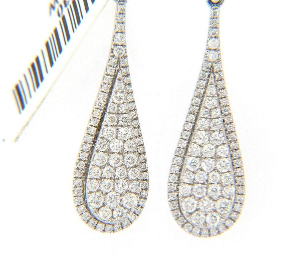 Round Cut New 0.95ctw Diamond Teardrop Dangle Earrings in 14K White Gold For Sale