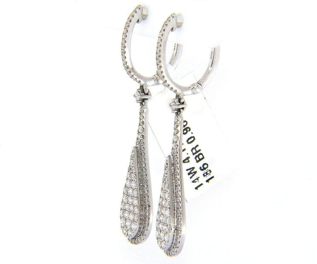 Women's New 0.95ctw Diamond Teardrop Dangle Earrings in 14K White Gold For Sale