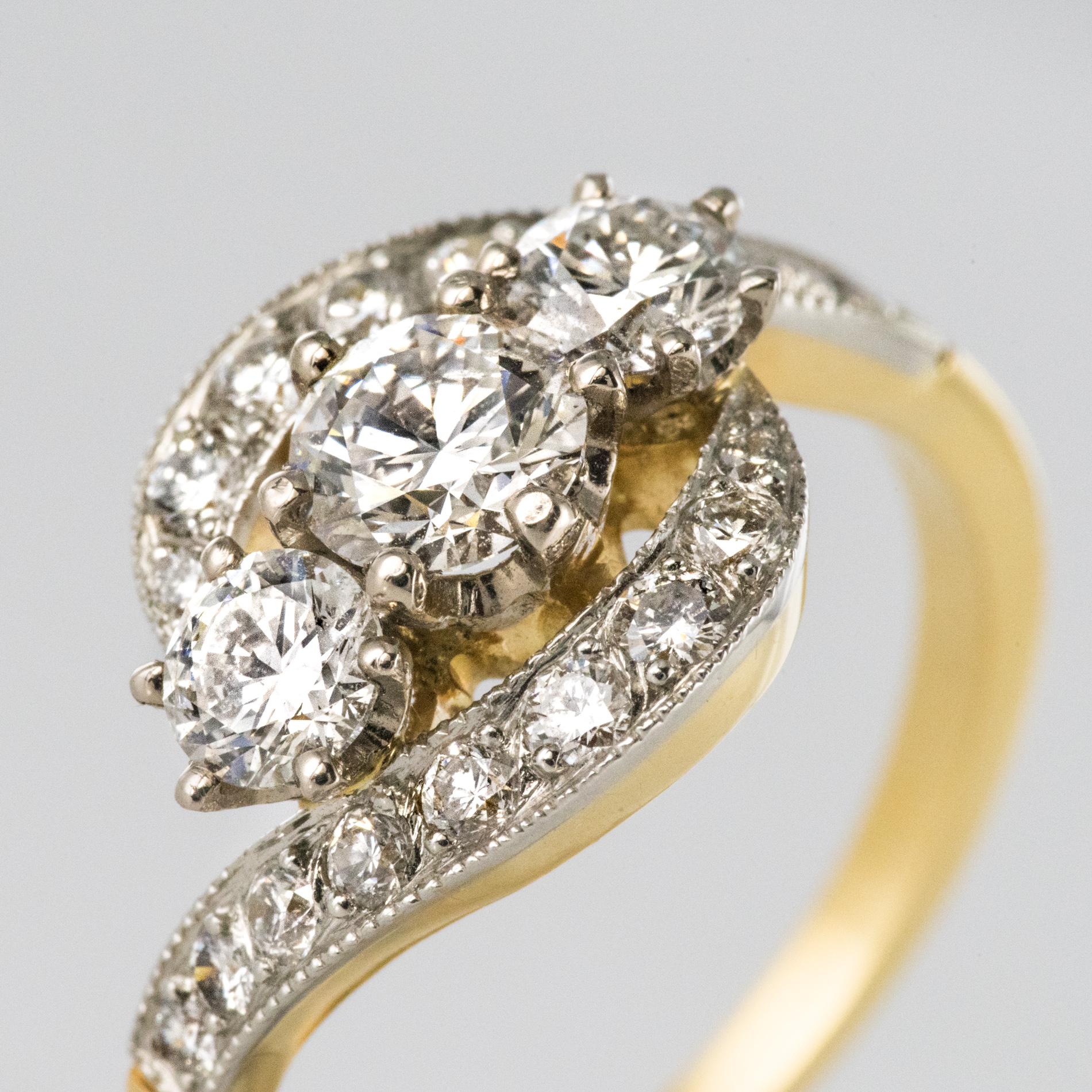 Romantic New 1 Carat Diamonds 18 Karat Yellow Gold Trilogy Ring For Sale