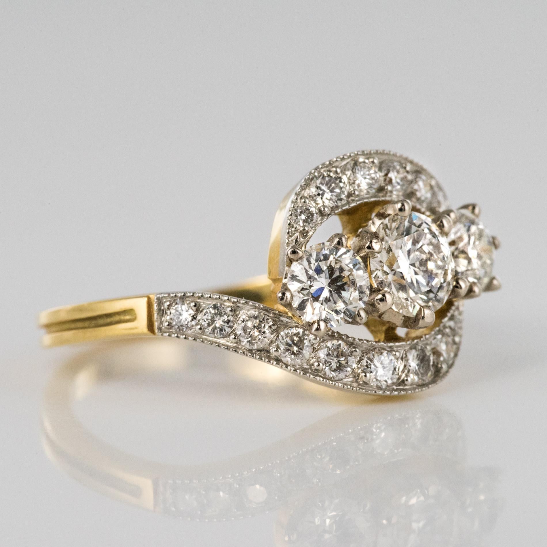 Brilliant Cut New 1 Carat Diamonds 18 Karat Yellow Gold Trilogy Ring For Sale