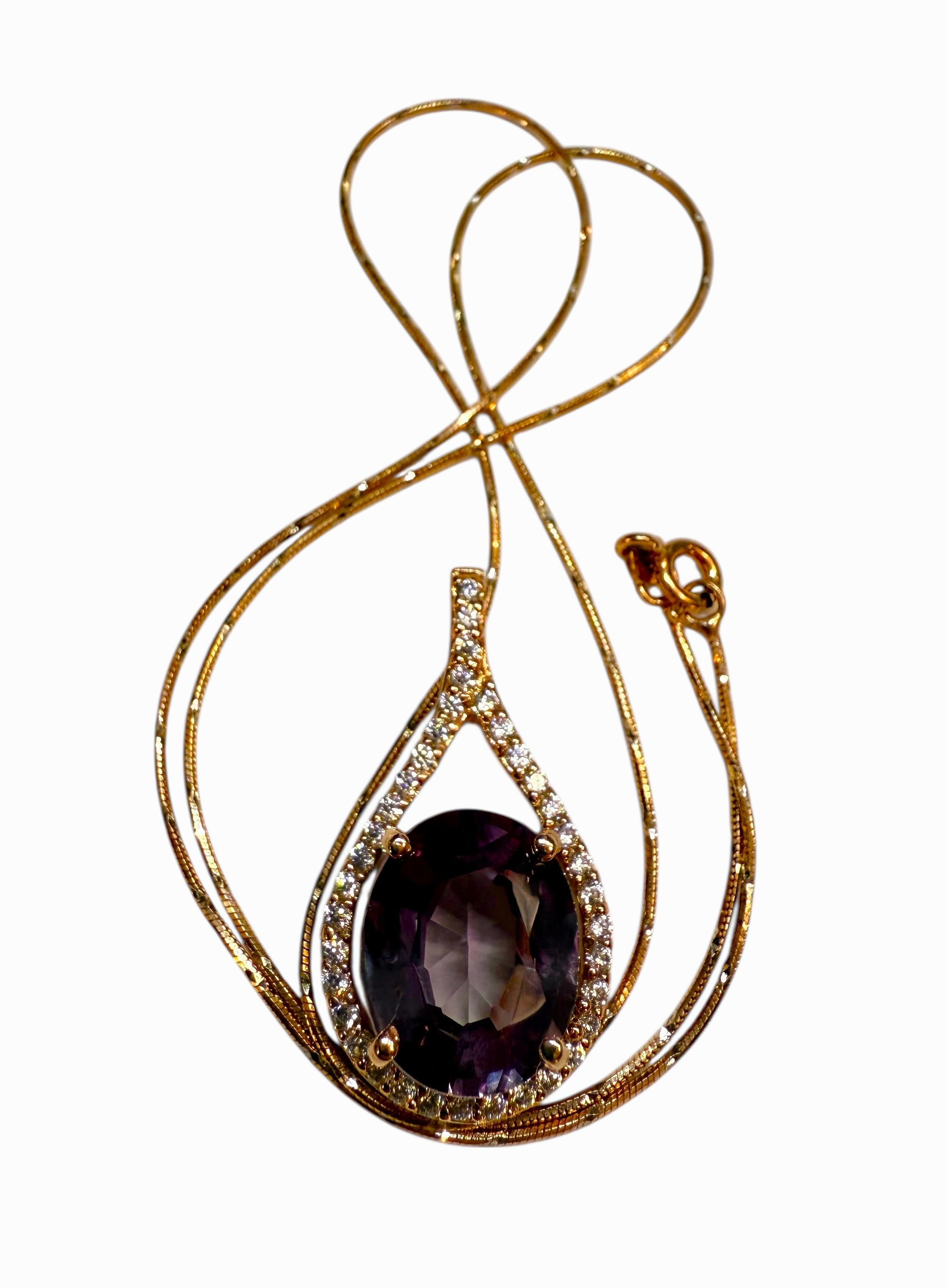 New 10 Carat Color Changing Alexandrite & Diamond Cut Sapphire R Gold PLNecklace en vente 1
