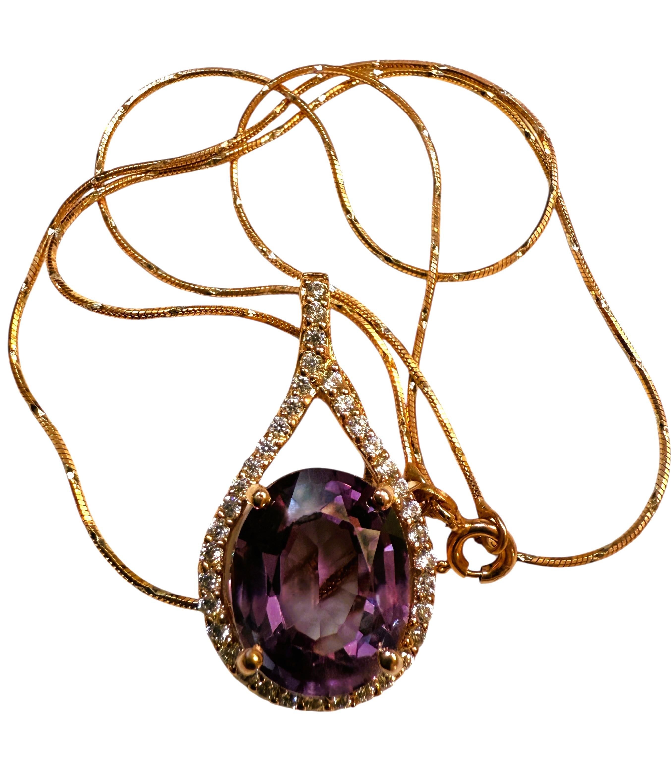 New 10 Carat Color Changing Alexandrite & Diamond Cut Sapphire R Gold PLNecklace en vente 3