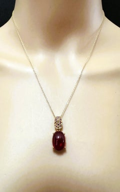 New 10 ct Blood Red Ruby Yellow Gold Plated Sterling Pendant Necklace