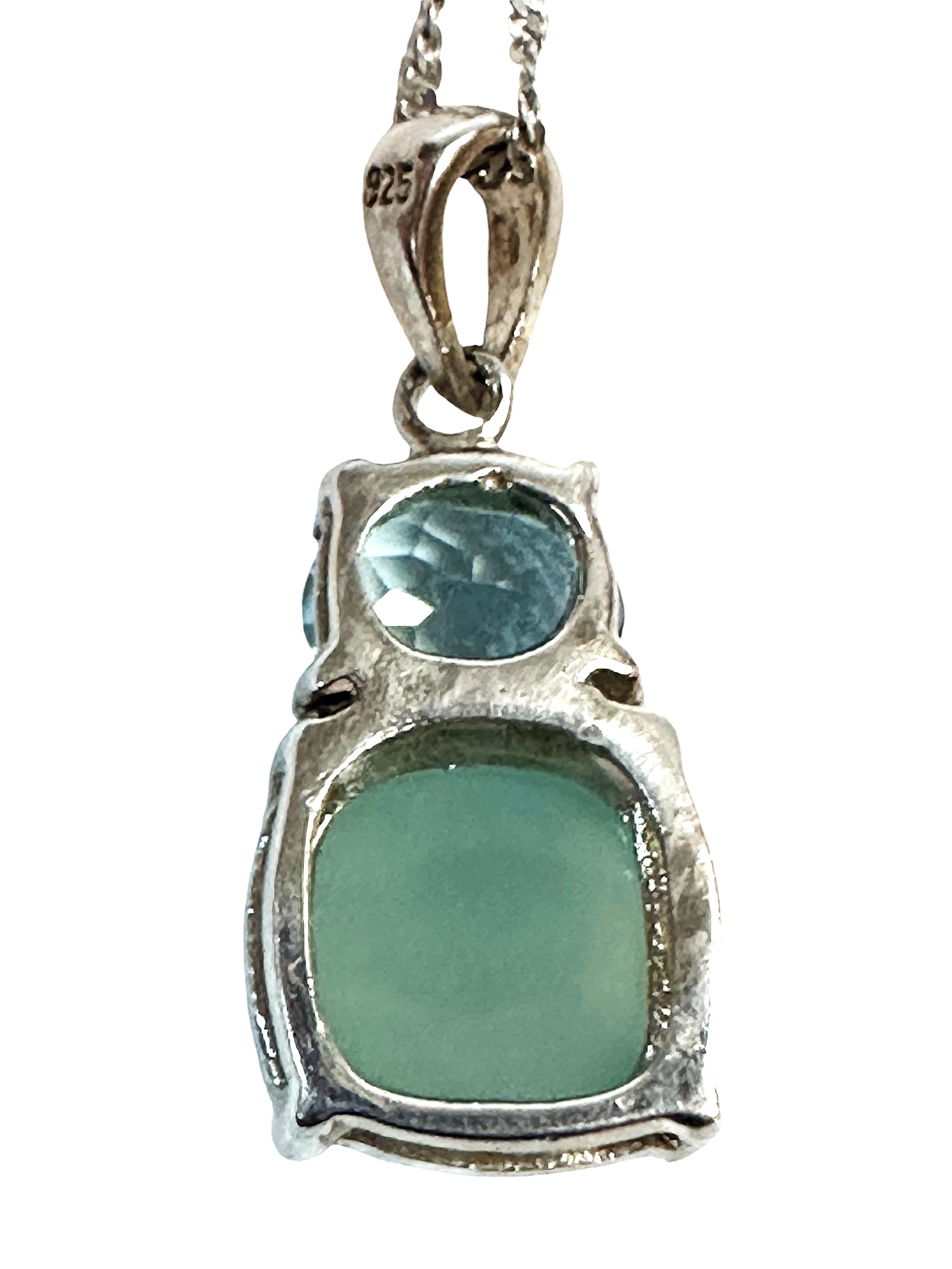 Nuova collana con ciondolo in argento con calcedonio blu da 4 carati e topazio svizzero in vendita 2