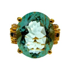 New 10.0 Carat Aquamarine & Sapphire 24k Yellow Gold Pl Sterling Ring