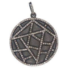 New 1.00ctw Diamond Oxidized Round Pendant in Sterling
