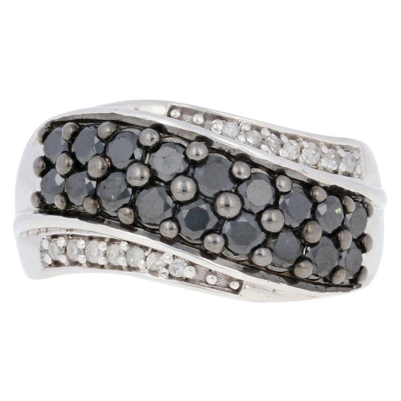 Bague neuve en argent sterling avec diamant rond brillant de 1,00 ctw, grappe incurvée