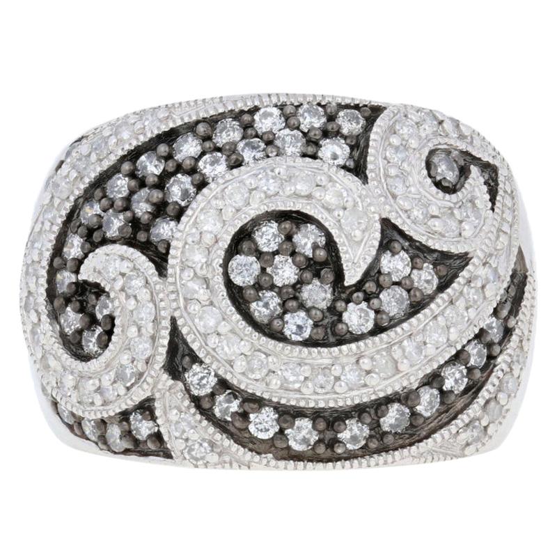 For Sale:  New 1.00ctw Round Brilliant Diamond Ring, Sterling Silver Swirl