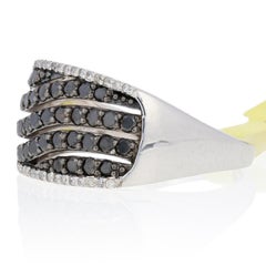 New 1.00ctw Round Brilliant & Single Cut Diamond Ring, Silver Wave Women's