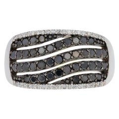 New 1.00ctw Round Brilliant & Single Cut Diamond Ring, Silver Wave Women's