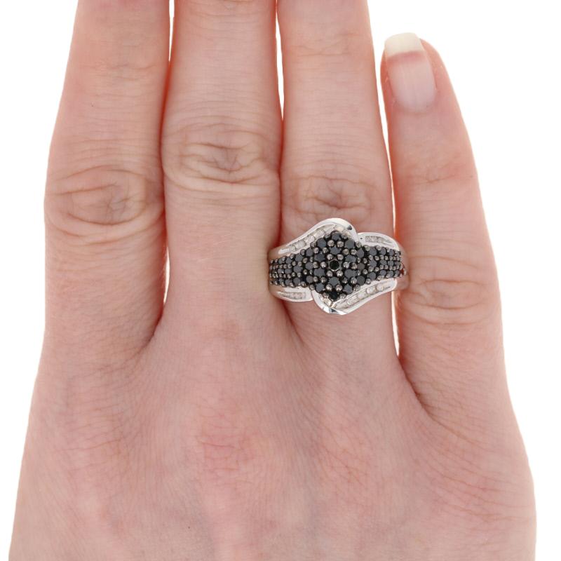 New 1.00ctw Single Ct Black & White Diamond Ring Silver Cluster Bypass Women's 3