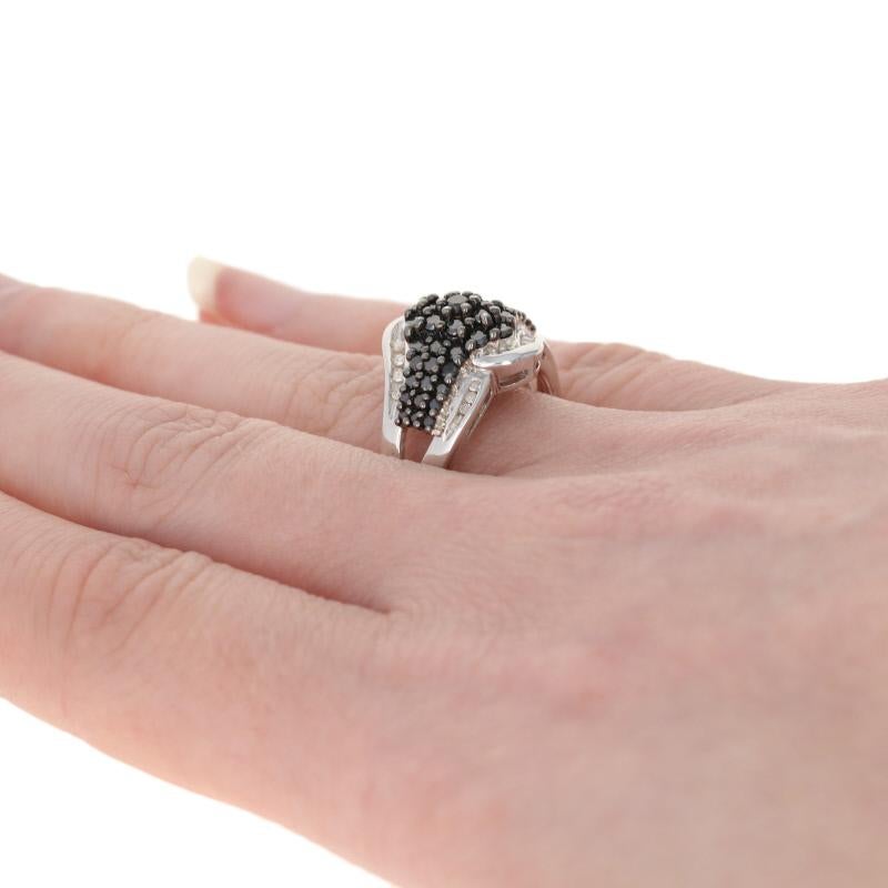 Women's New 1.00ctw Single Cut Black & White Diamond Ring, Silver Cluster Bypass For Sale