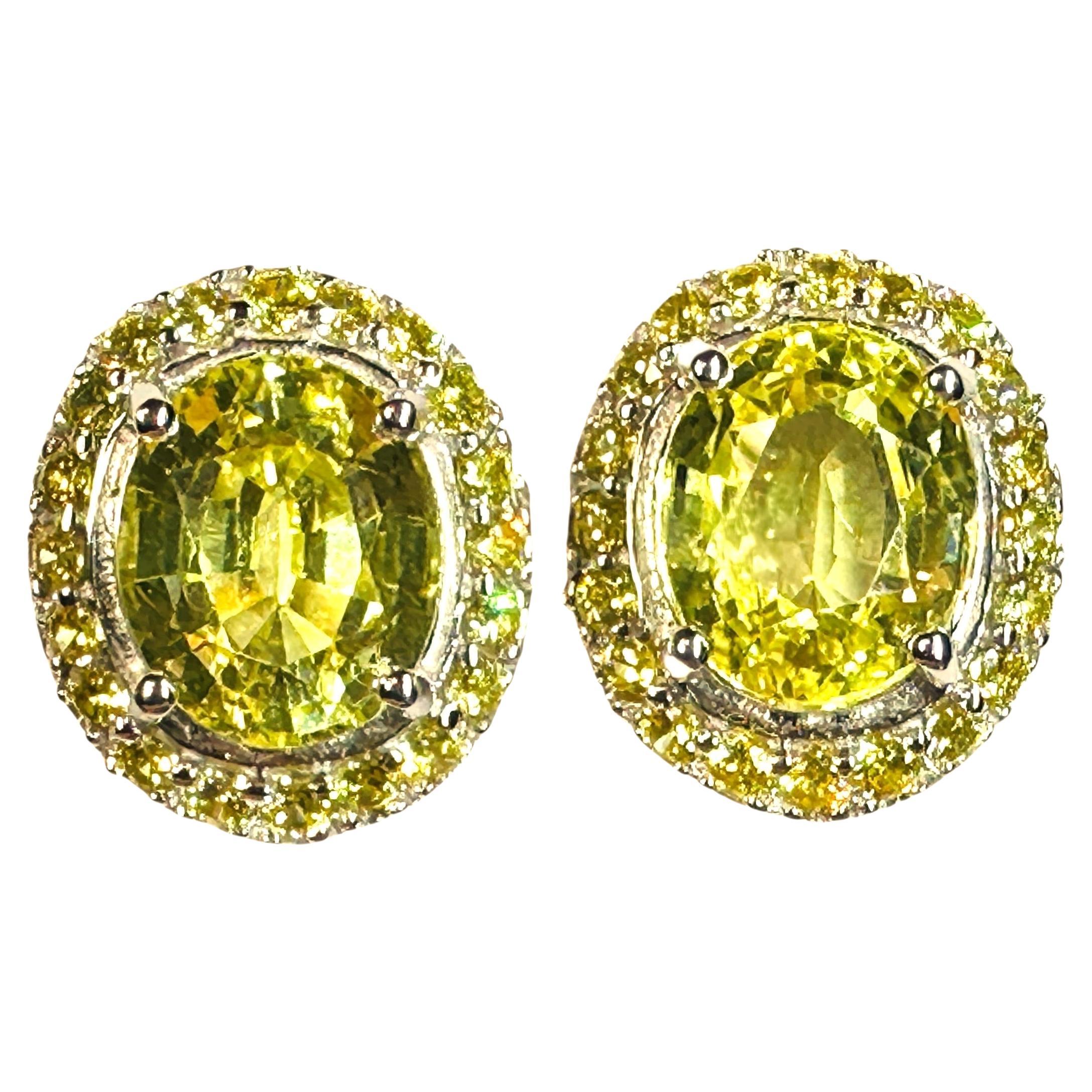 New 10.1 Carat Lime Yellow Sapphire & Yellow Diamond Cut Sapphire Sterling Earri