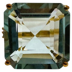 New 10.10 Carat Aquamarine & Diamond Cut Sapphire Yellow Gold PL Sterling Ring