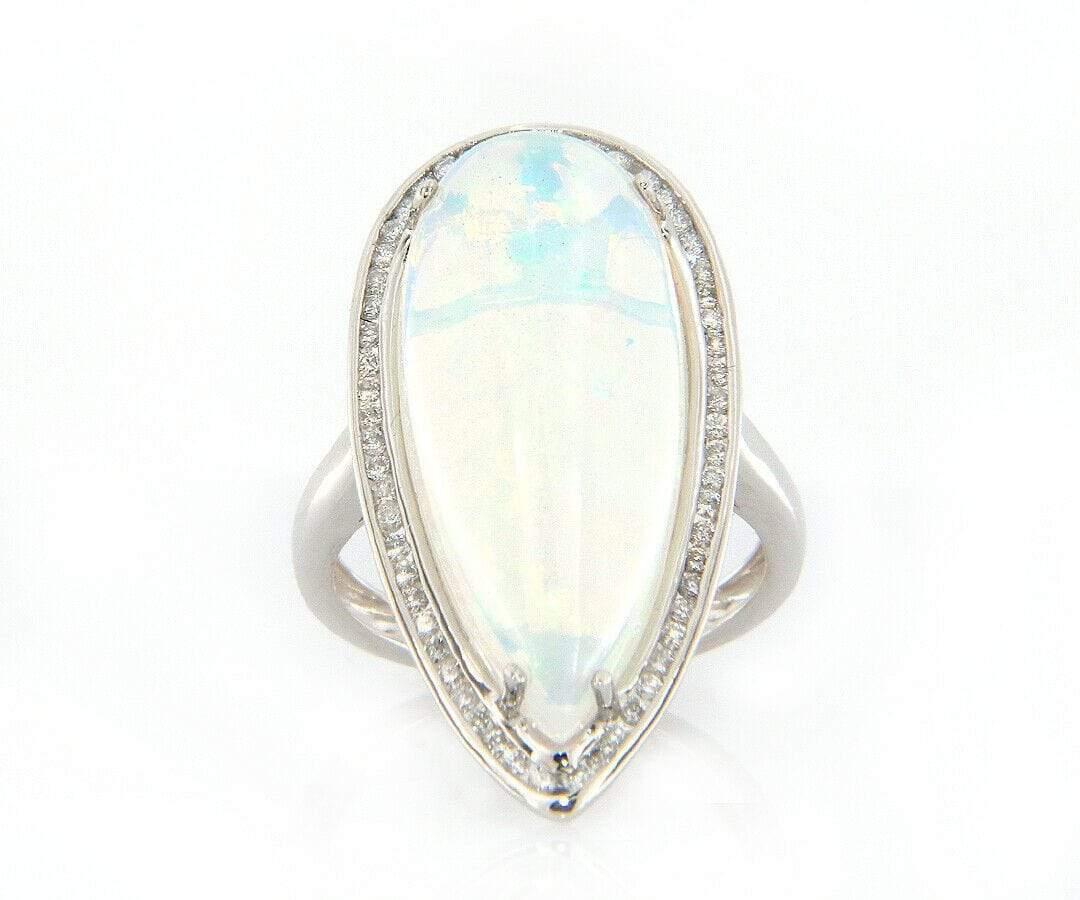 Women's New 10.13ct Pear Ethiopian Opal and 0.39ctw Diamond Frame Ring in 14K White Gold