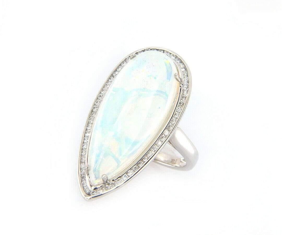 New 10.13ct Pear Ethiopian Opal and 0.39ctw Diamond Frame Ring in 14K White Gold 2