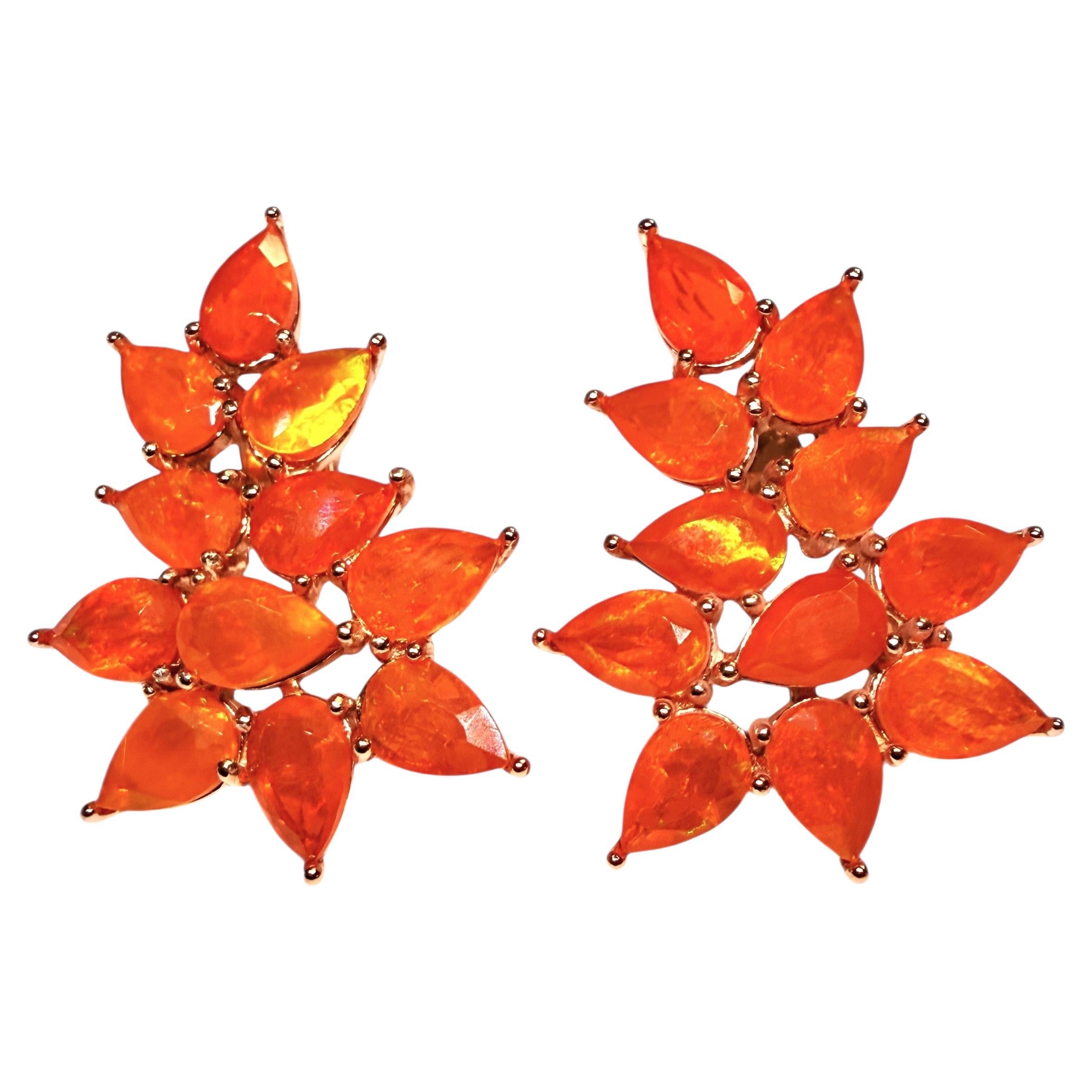 New 10.14 Carat Orange Opal 14k Yellow Gold PL PostSterling Earrings