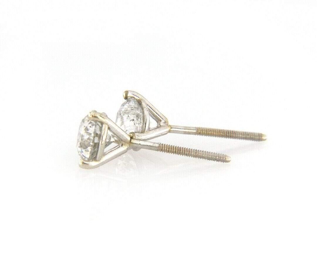 New 1.01ctw Round Diamond Solitaire Stud Earrings in 14K White Gold In Excellent Condition For Sale In Vienna, VA