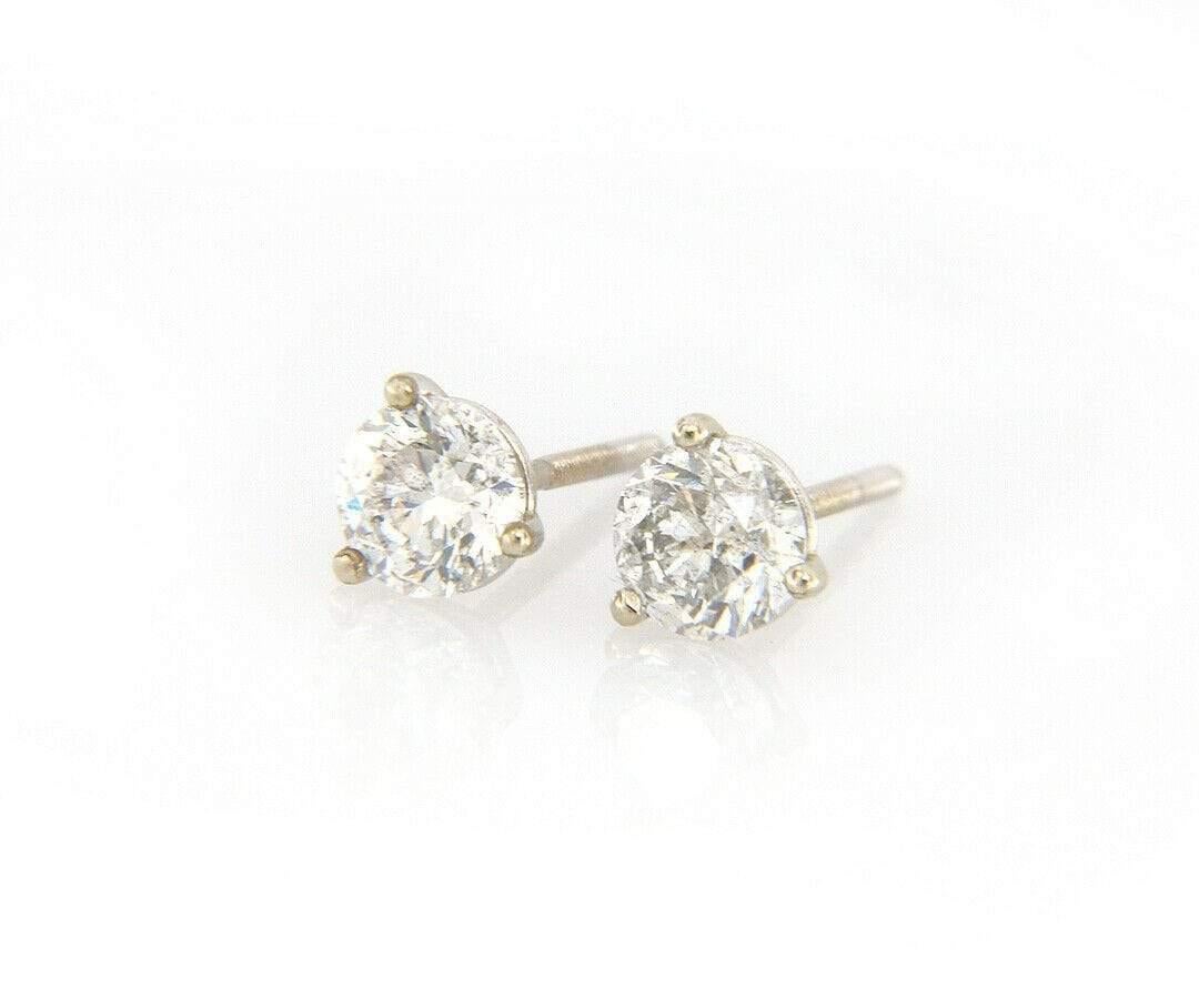 New 1.01ctw Round Diamond Solitaire Stud Earrings in 14K White Gold For Sale 2