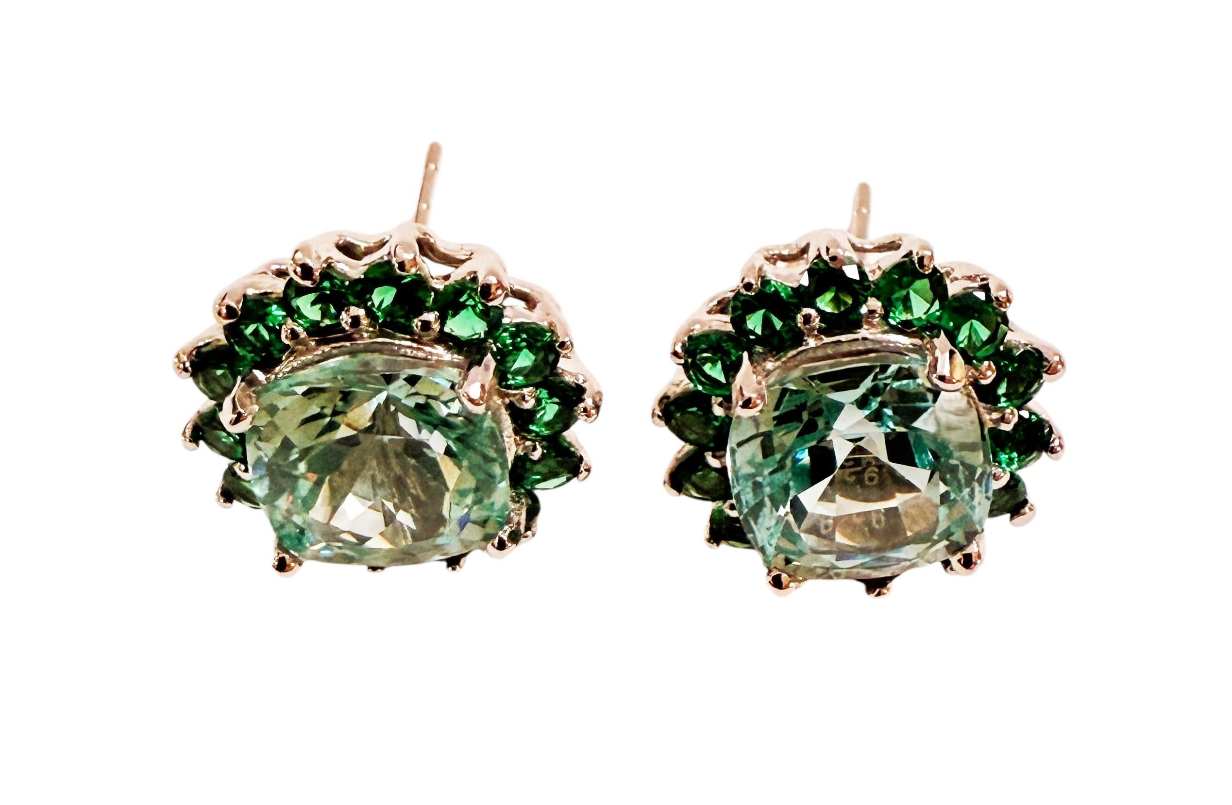 Cushion Cut New 10.2 Carat Green Paraiba Tourmaline & Diamond Cut Sapphire Sterling Earrings For Sale