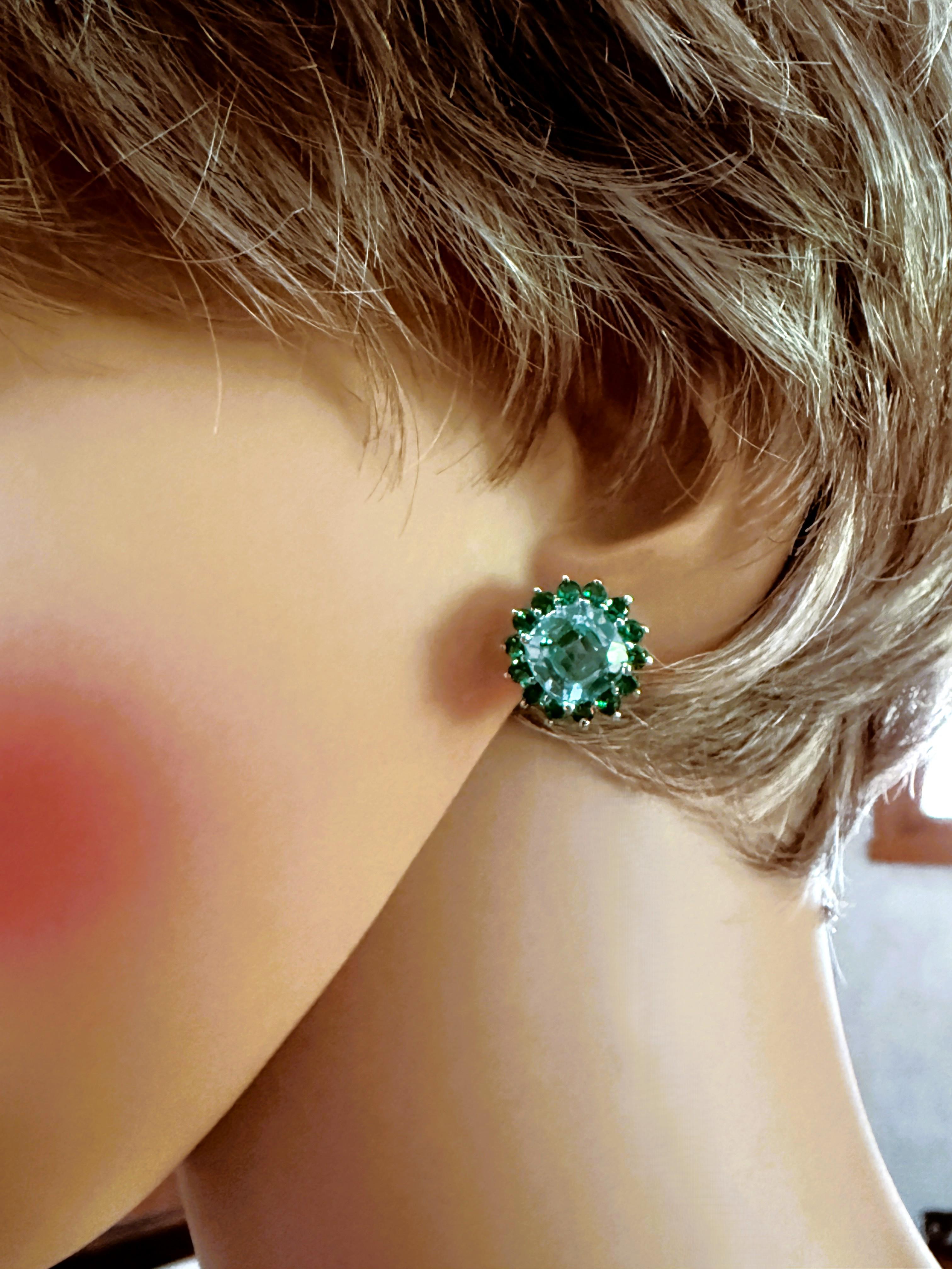 New 10.2 Carat Green Paraiba Tourmaline & Diamond Cut Sapphire Sterling Earrings For Sale 2