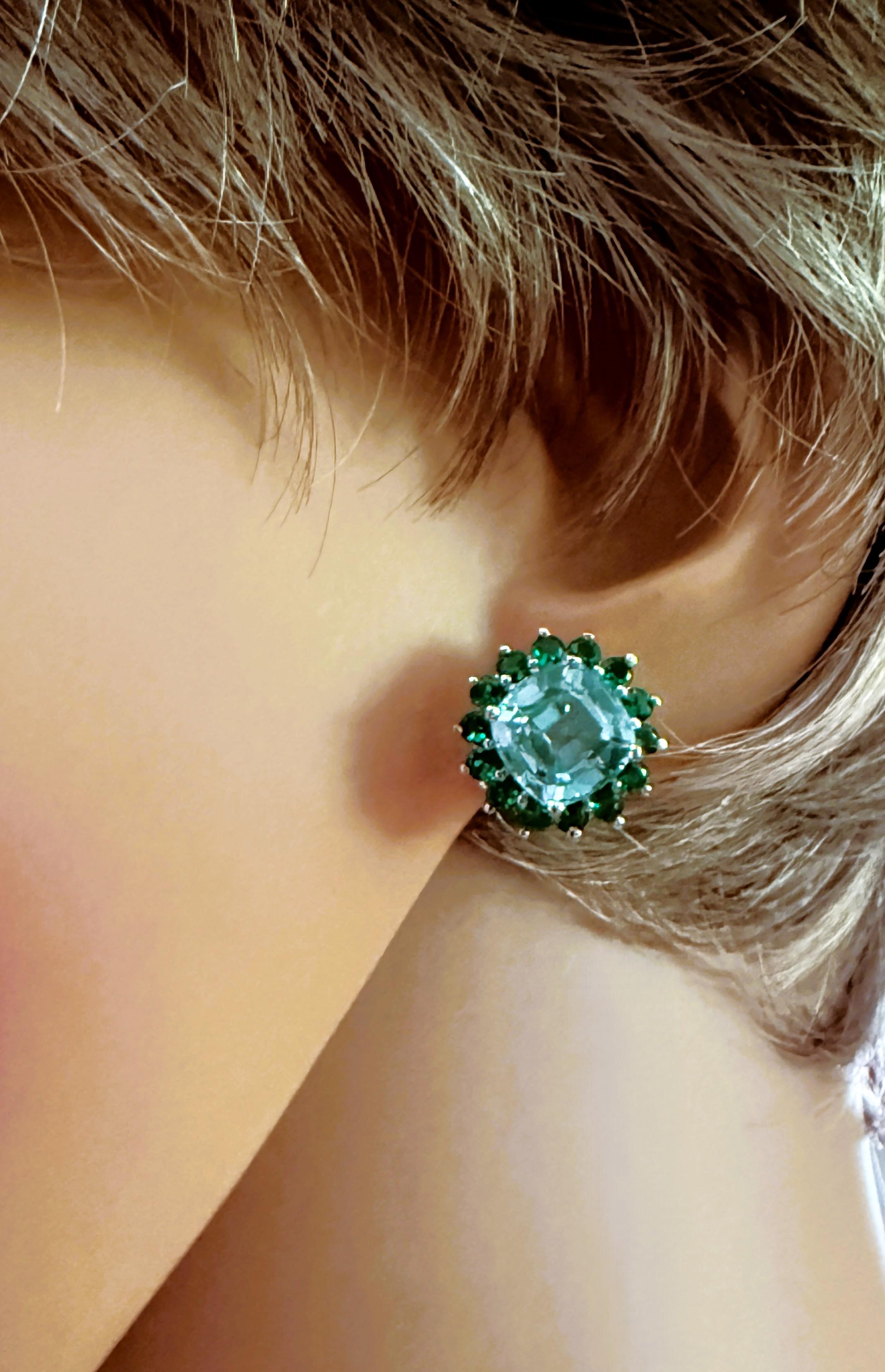 New 10.2 Carat Green Paraiba Tourmaline & Diamond Cut Sapphire Sterling Earrings For Sale 3