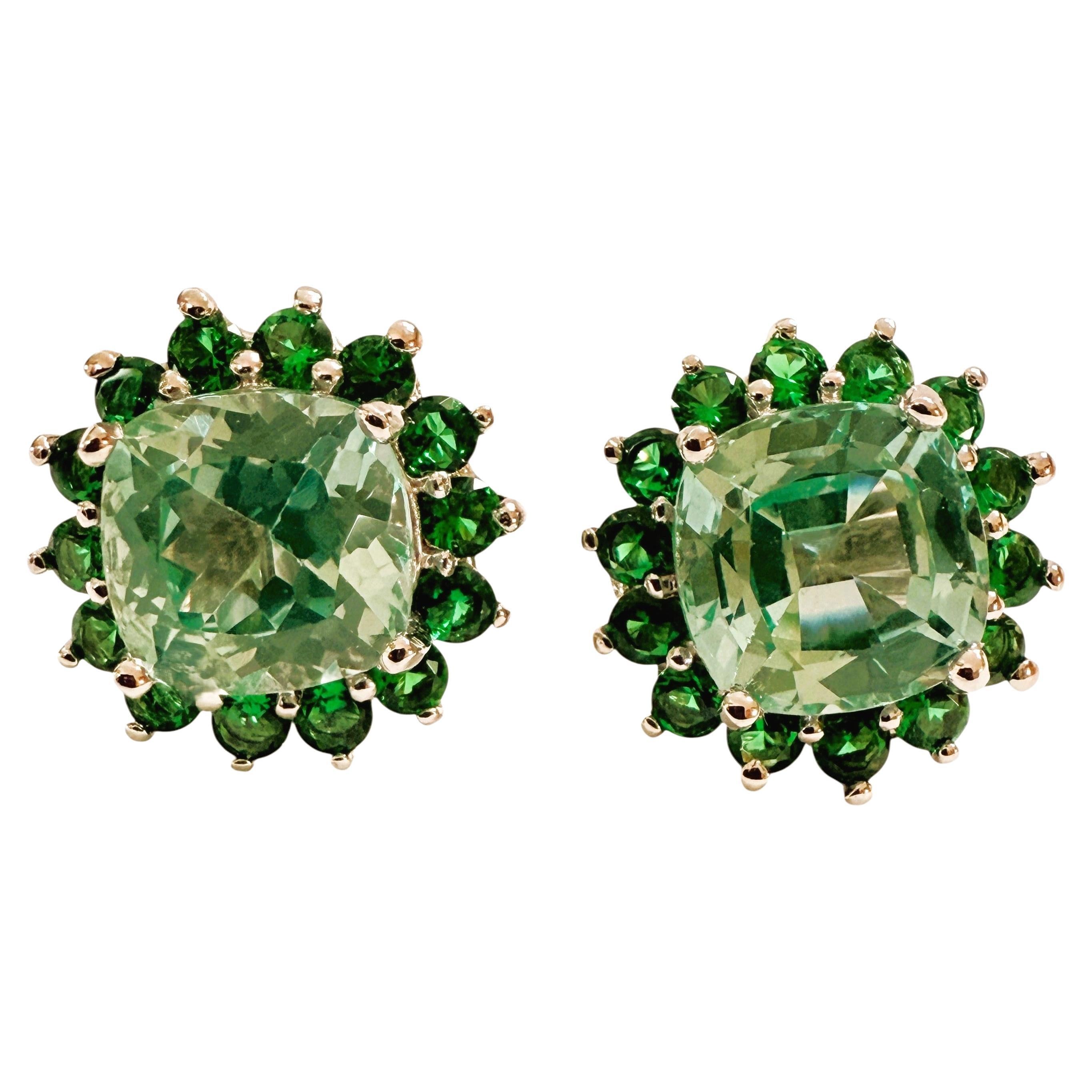 New 10.2 Carat Green Paraiba Tourmaline & Diamond Cut Sapphire Sterling Earrings For Sale