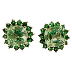 New 10.2 Carat Green Paraiba Tourmaline & Diamond Cut Sapphire Sterling Earrings