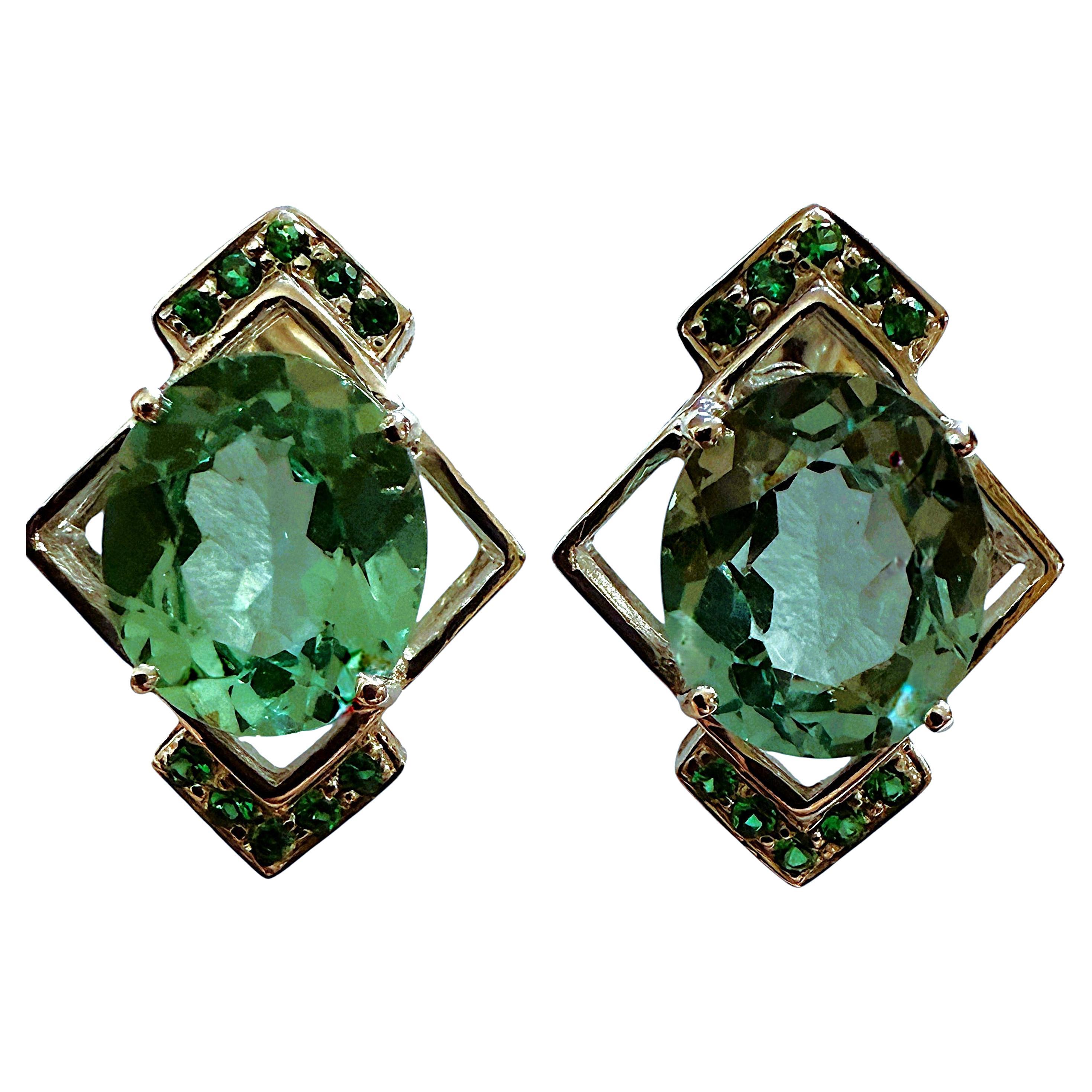 New 10.2 Carat Green Paraiba Tourmaline & Diamond Cut Sapphire Sterling Earrings
