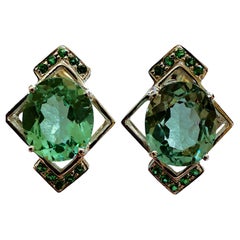 New 10.2 Carat Green Paraiba Tourmaline & Diamond Cut Sapphire Sterling Earrings