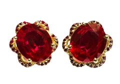 New 10.2 Carat Red Sapphire & Diamond Cut Pink Sapphire Y Gold Sterling Earrings