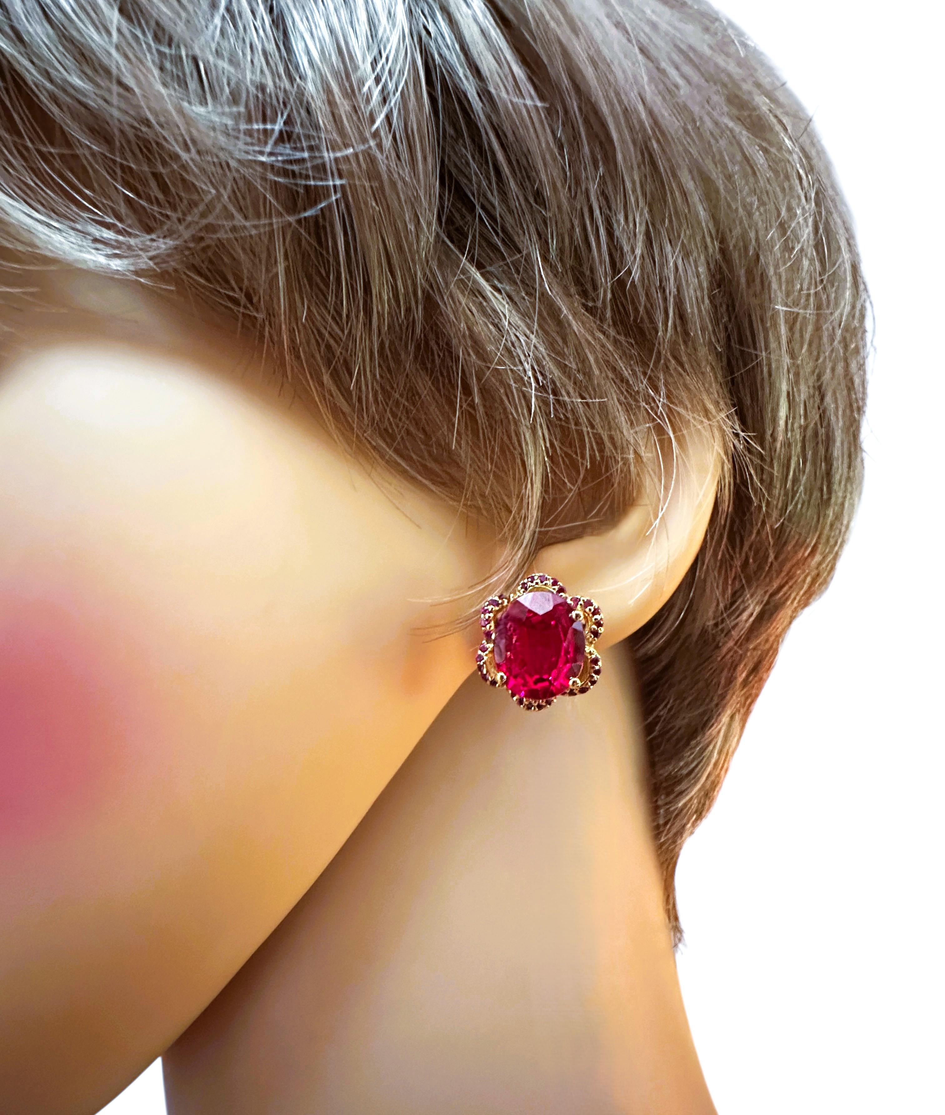 Neu 10,2 Karat Roter Saphir & Diamantschliff Rosa Saphir Y Gold Sterling Ohrringe (Art déco)