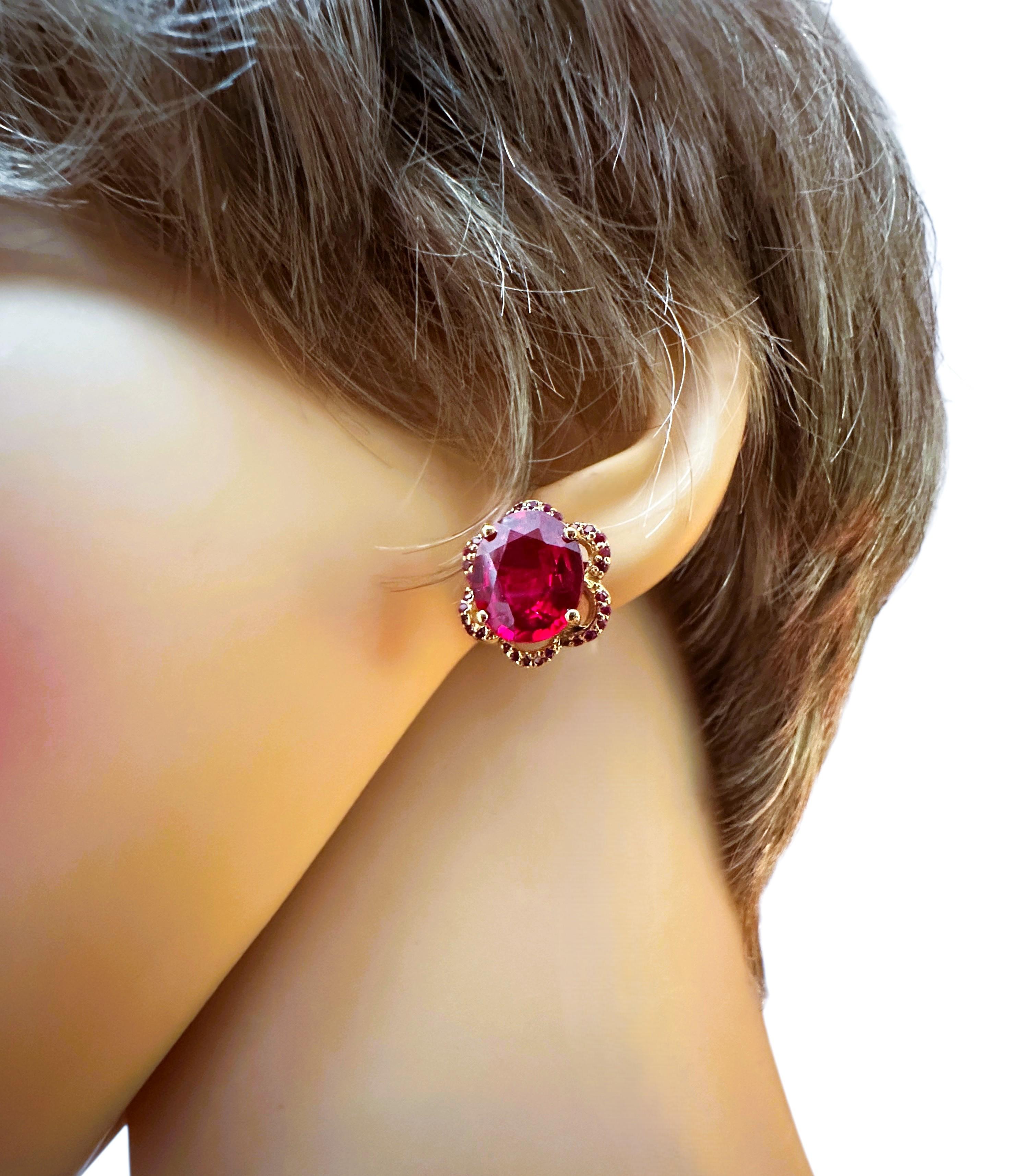 Neu 10,2 Karat Roter Saphir & Diamantschliff Rosa Saphir Y Gold Sterling Ohrringe (Ovalschliff)