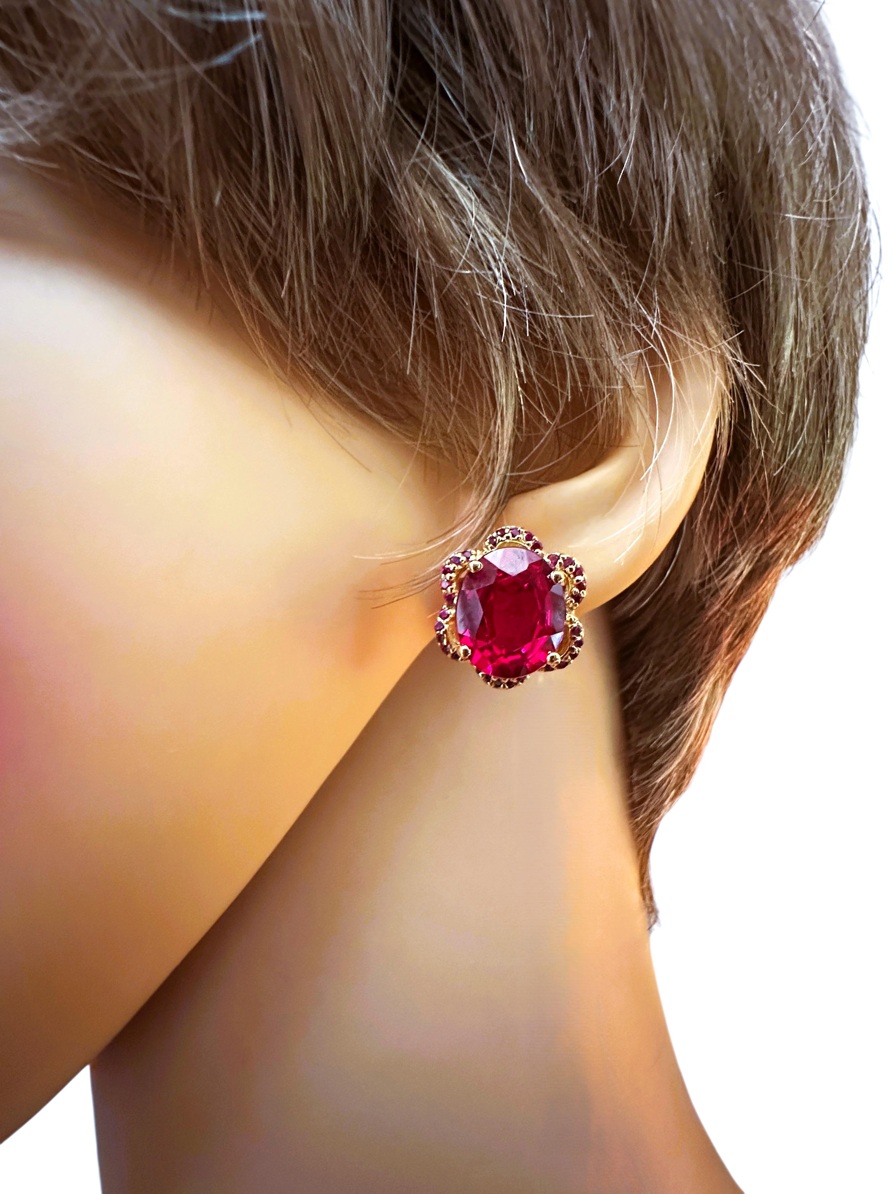 Neu 10,2 Karat Roter Saphir & Diamantschliff Rosa Saphir Y Gold Sterling Ohrringe im Zustand „Neu“ in Eagan, MN