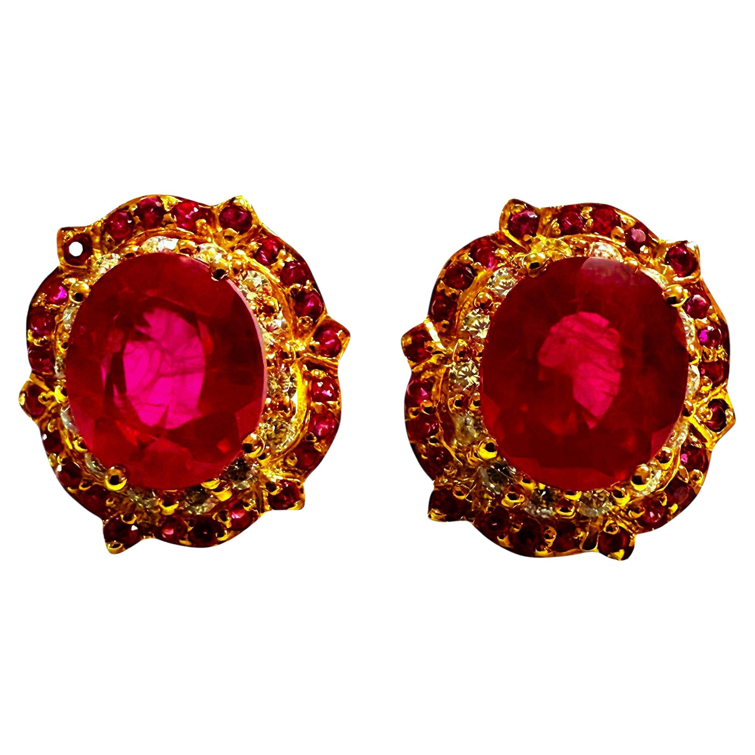 Neu 10,2 Karat roter Saphir & Diamantschliff Saphir Rose Gold PL Sterling Ohrring im Angebot