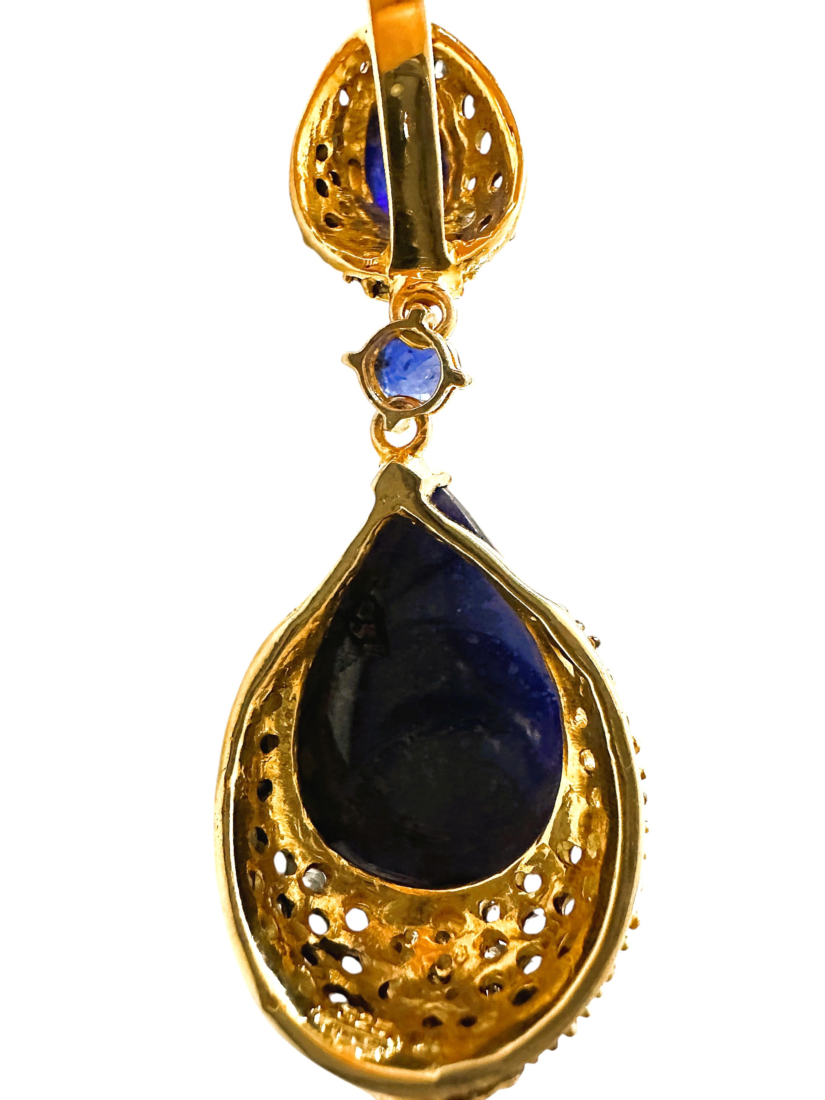 De las mujeres Nuevo Zafiro azul de 102,70 quilates y zafiro talla diamante Pendiente de oro de 18 quilates PL Sterl en venta