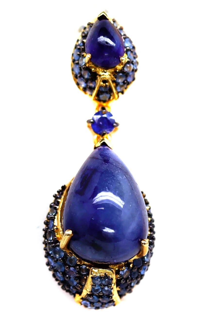 Nuevo Zafiro azul de 102,70 quilates y zafiro talla diamante Pendiente de oro de 18 quilates PL Sterl en venta 1