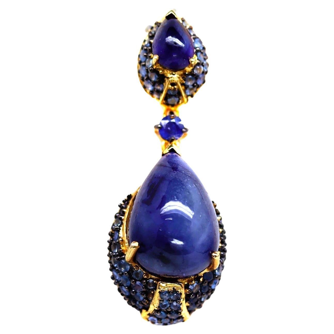 Nuevo Zafiro azul de 102,70 quilates y zafiro talla diamante Pendiente de oro de 18 quilates PL Sterl en venta