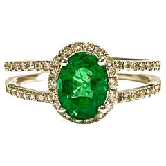 New 1.03 Ct Emerald & Diamond Ring 14K White Gold Ring w AIGL Appraisal