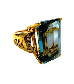 Neu 10,32 Karat Lagunenblauer Turmalin & Weißer Saphir Y Gold Pl Ring