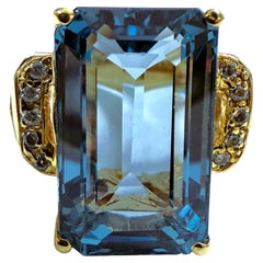 Neu 10,32 Karat Lagunenblauer Turmalin & Weißer Saphir Y Gold Pl Ring
