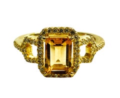 New 1.05 Carat Citrine & Diamond Cut Sapphire Yellow Gold PL Sterling Ring