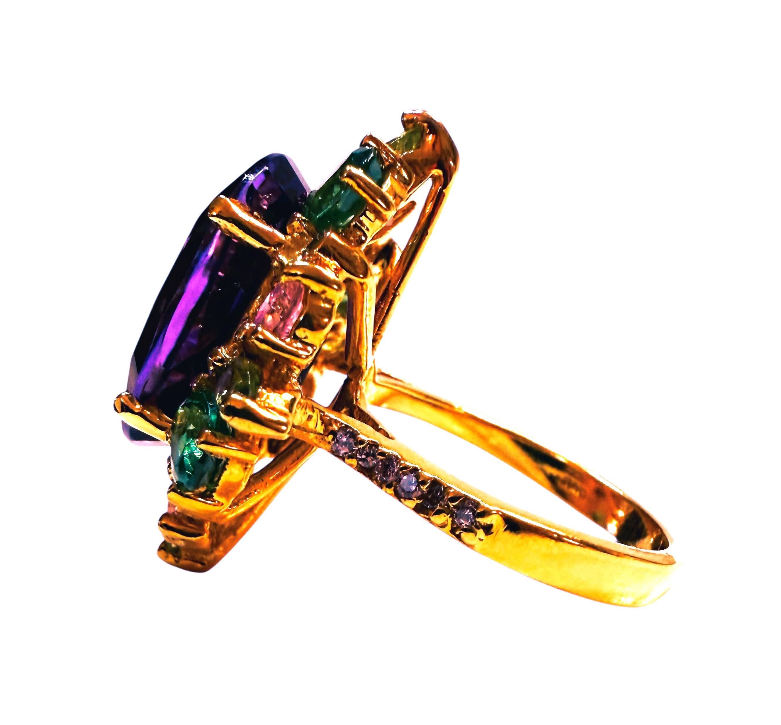 Art Nouveau New 10.7 Oval Cut Amethyst & Diamond Cut Sapphire 24K Rose Gold PL Ring