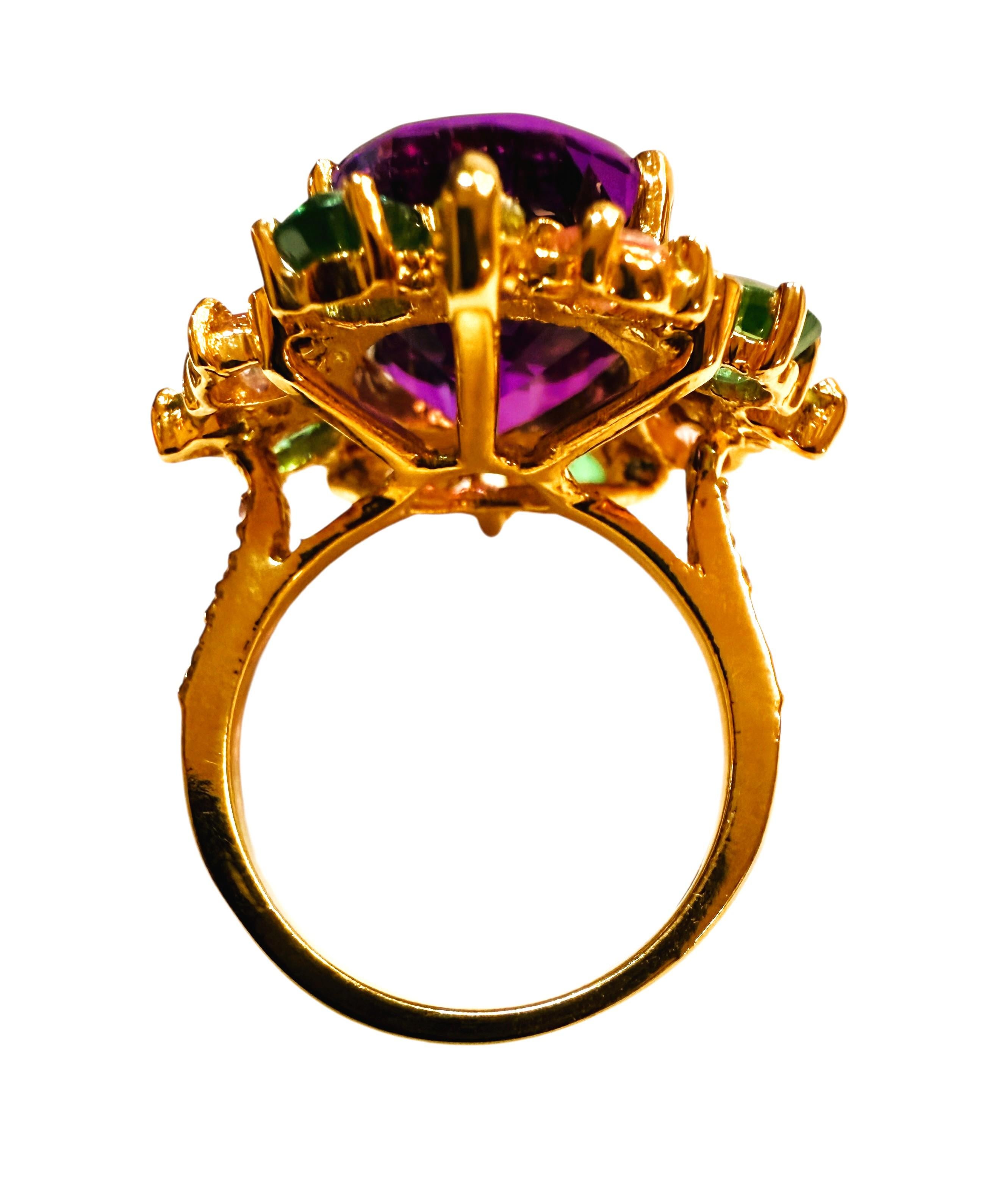 New 10.7 Oval Cut Amethyst & Diamond Cut Sapphire 24K Rose Gold PL Ring In Excellent Condition In Eagan, MN